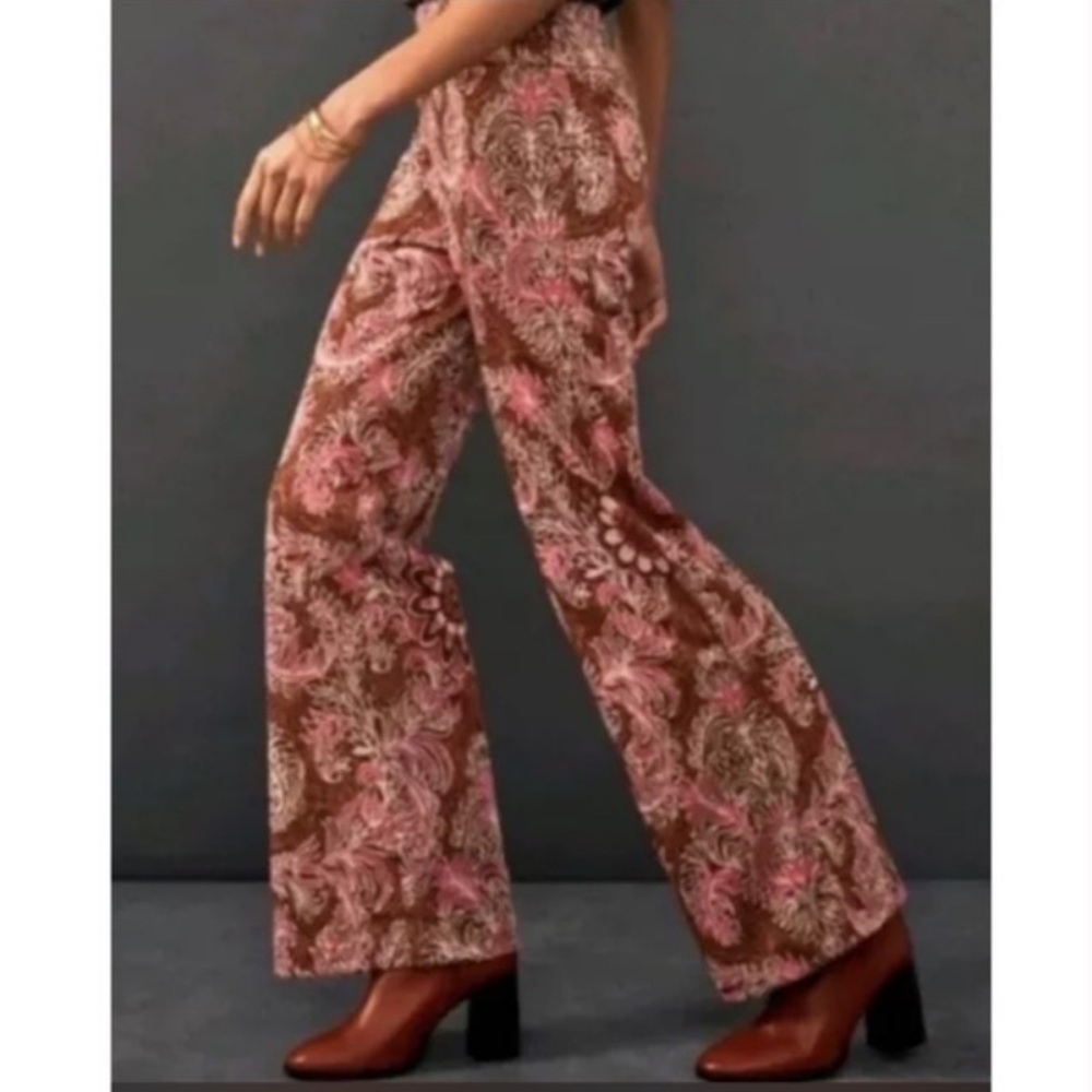 Maeve By Anthropologie Maria Jacquard Paisley Rose Flare Pants